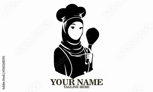 hijab chef icon. hijab chef logo, hijab chef vector illustration, beauty female muslimah use scarf in kitchen vector illustration