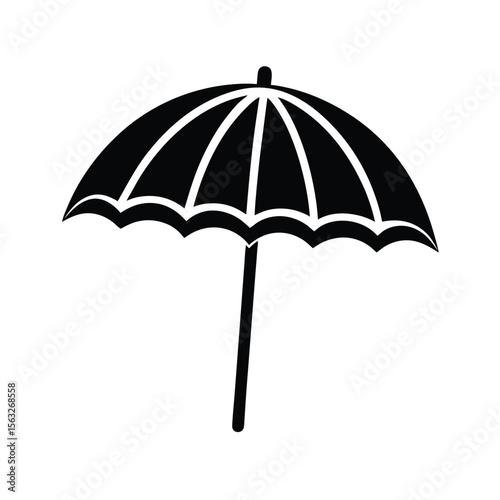 Elegant black silhouette of a classic parasol umbrella isolated on a clean white background