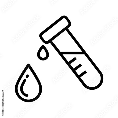 Drop of blood and test tube as blood test icon on transparent background copy space