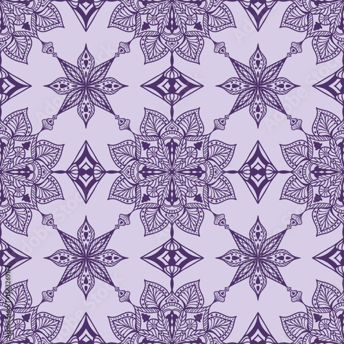 Seamless vector pattern. Floral design. Traditional, ethnic, motifs in purple color. Template for interior decoration, wallpaper, presentation, fashion design