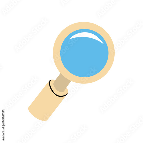Cute cartoon magnifying glass with a light brown handle and blue lens. Great for school, science, research, or detective-themed projects.
