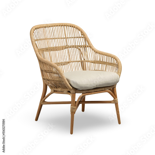 Wallpaper Mural Relaxing Rattan Armchair: A stylish and comfortable rattan armchair with a light beige cushion, perfect for adding a touch of natural elegance to any room. Torontodigital.ca