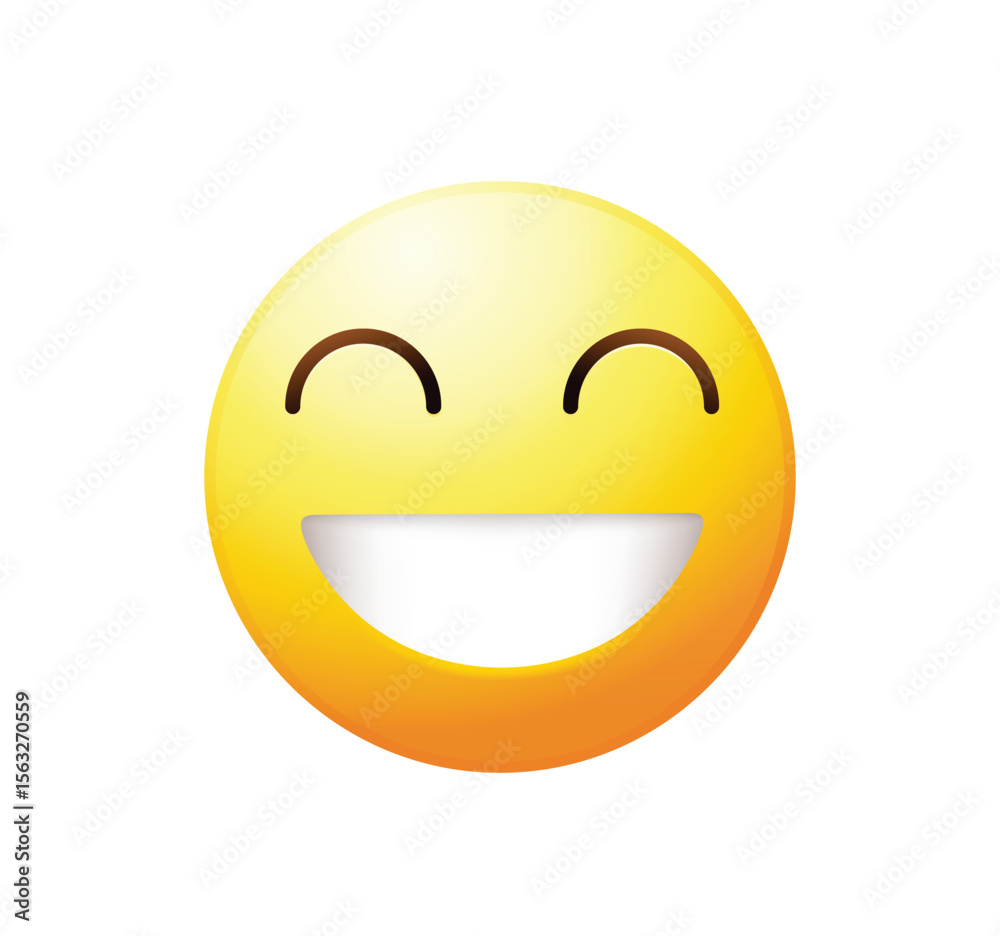 Fototapeta premium Happy face emoji icon. Yellow face emoticon smiling vector illustration isolated.