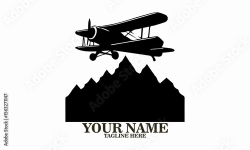 Airplane icon. Airplane logo design, airplane on a mountain vector illustration, small plane icon and small plane silhouette vector style