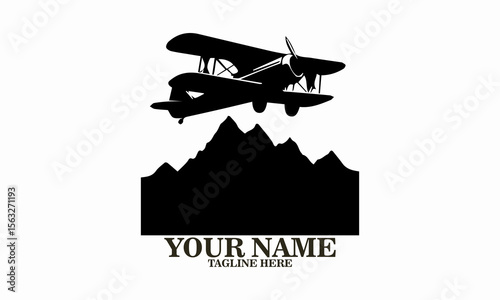 Airplane icon. Airplane logo design, airplane on a mountain vector illustration, small plane icon and small plane silhouette vector style