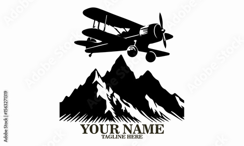 Airplane icon. Airplane logo design, airplane on a mountain vector illustration, small plane icon and small plane silhouette vector style