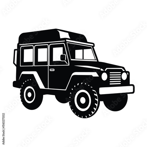 Silhouette illustration of a rugged four wheel drive off road vehicle for adventure and exploration