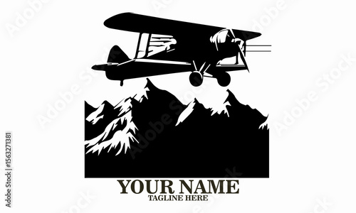 Airplane icon. Airplane logo design, airplane on a mountain vector illustration, small plane icon and small plane silhouette vector style