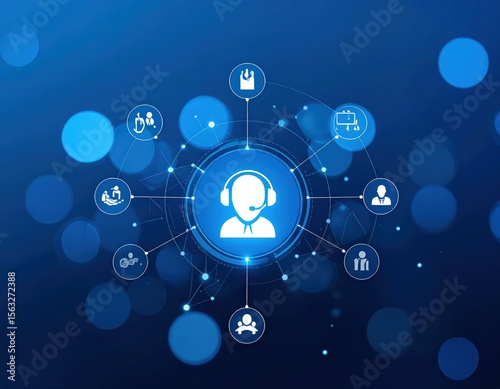 Customer service network concept on blue background