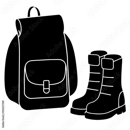 Backpack and Boots Silhouette