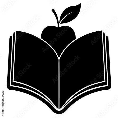 Open Book with Apple Silhouette