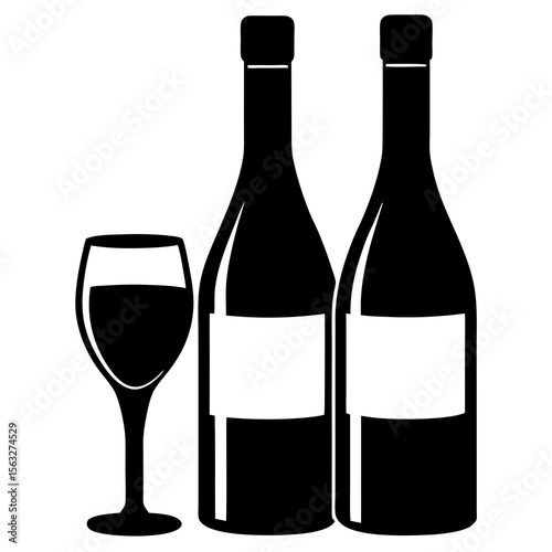 Wine Bottle and Glasses Silhouette