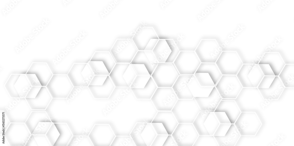 Abstract geometric technology 3d white light structure technology out line hexagon polygonal honeycomb luxury pattern vector background.	
