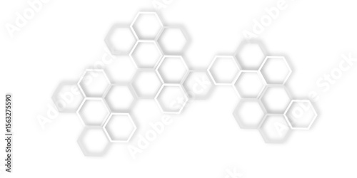  modern design featuring interconnected hexagons in white and gray, creating a modern and abstract geometric design with a honeycomb aesthetic