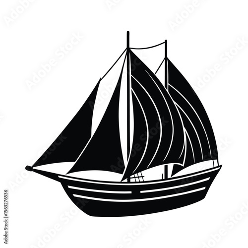 Sleek black silhouette of a sailboat with two masts for nautical design and exploration