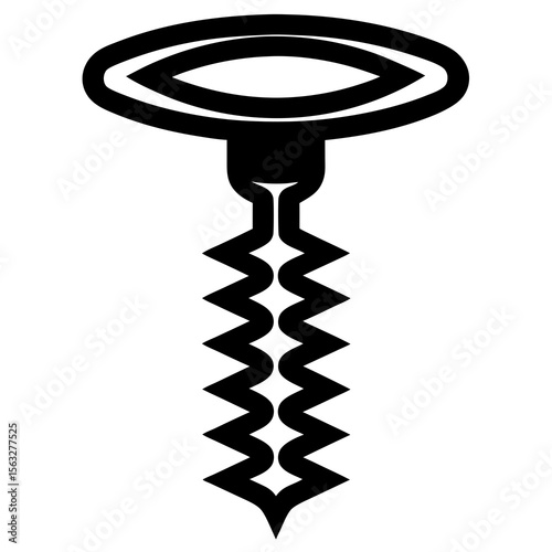Stylized black and white icon of a corkscrew with a zig zag worm