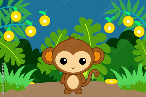 Cartoon Jungle Clearing With Vines Playful Monkeys