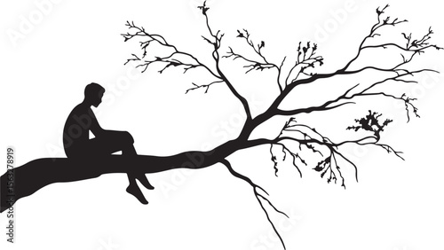 Contemplative Figure on Branch