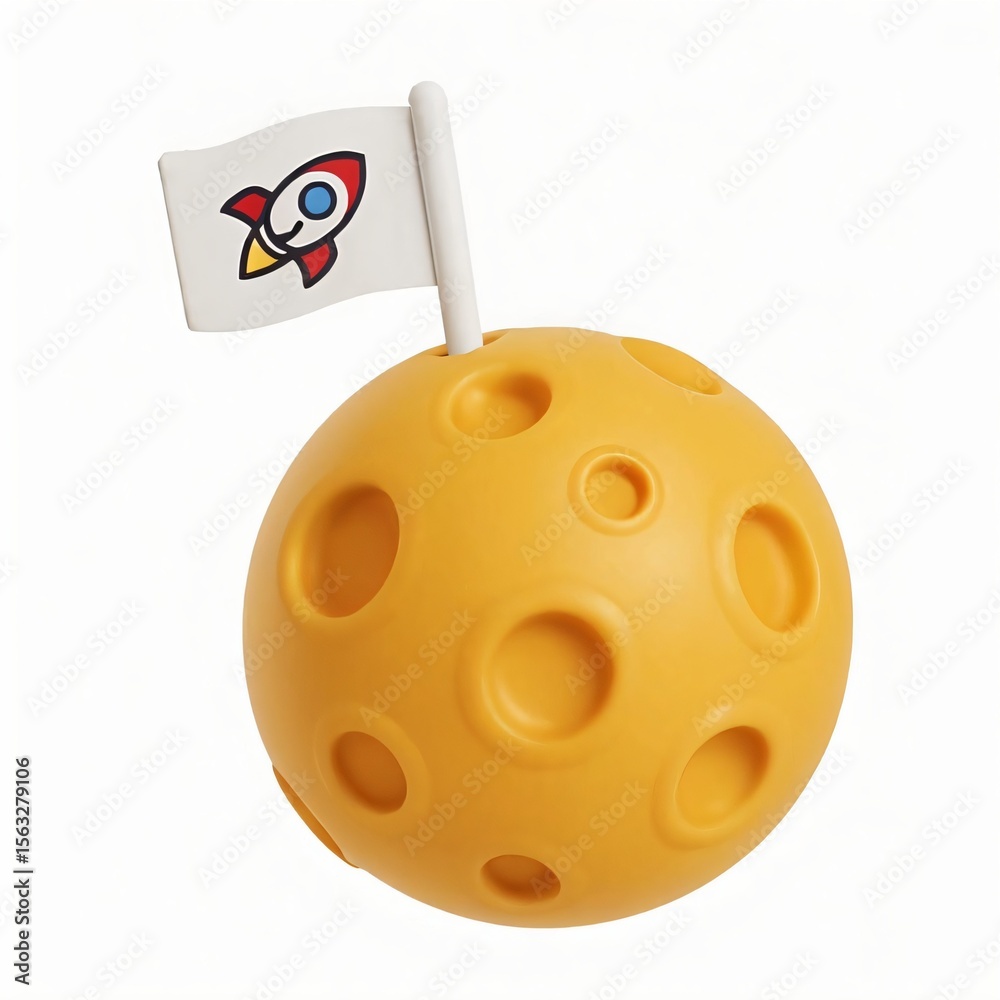 Obraz premium Icon 3D Moon with Flag