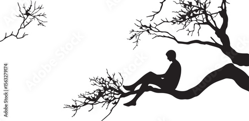 Contemplative Figure on Branch