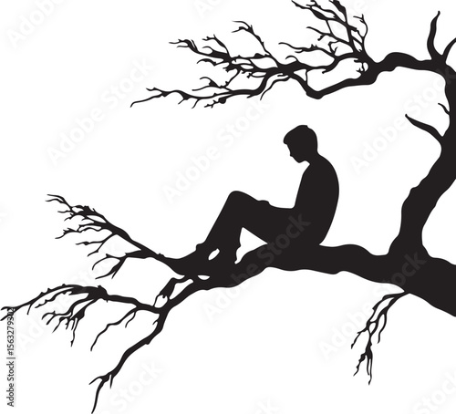 Contemplative Figure on Branch