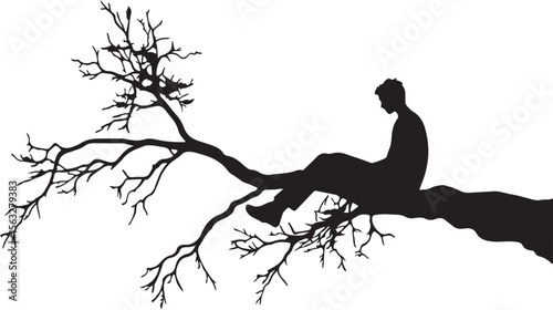Contemplative Figure on Branch