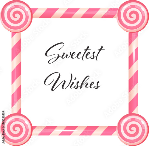 Pink candy cane Christmas poster with swirl corners and message