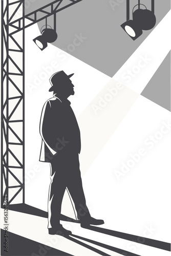Silhouette of a construction worker man on bridge and train vector illustration photo