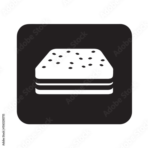 Bold square burger icon in a simple black?and?white style, designed for mobile app buttons, fast food UIs, delivery apps, or modern restaurant branding.