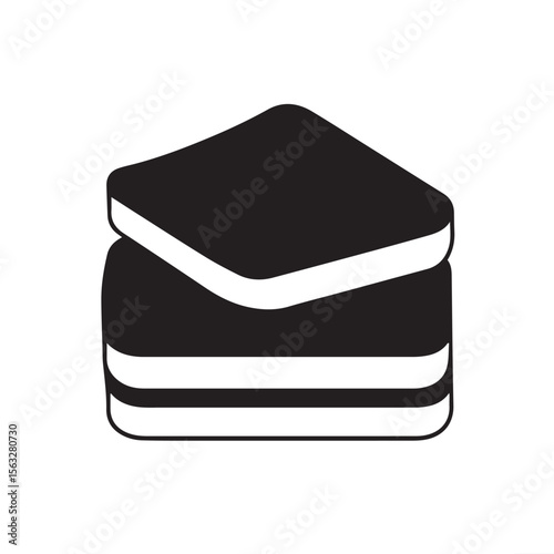 Stylized sandwich slice icon in isometric perspective, illustrated in monochrome for use in apps, websites, food packaging or minimal fast?food restaurant branding.