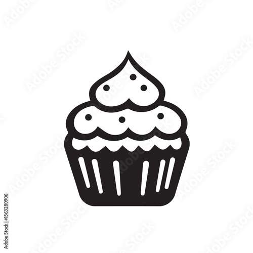 Decorative cupcake icon with curly frosting topping, viewed from a slight angle, suitable for dessert packaging, web apps, and bakery design elements.