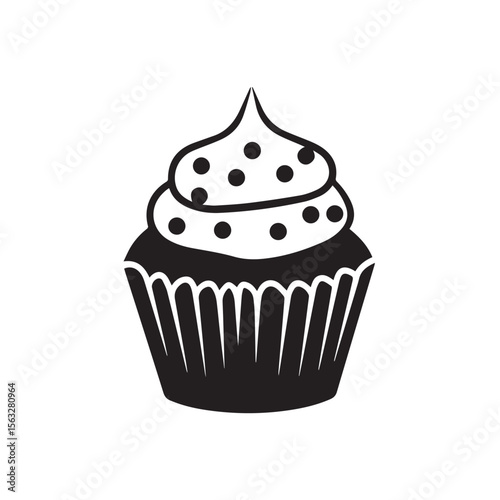 Simple cupcake icon viewed straight from the front with clean frosting lines and paper liner base, ideal for modern dessert graphics or online bakery catalogs.
