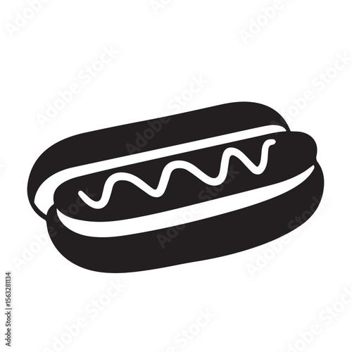 Hot dog vector icon with heavy mustard design, styled for menu graphics, delivery packaging, or fast food advertisements.