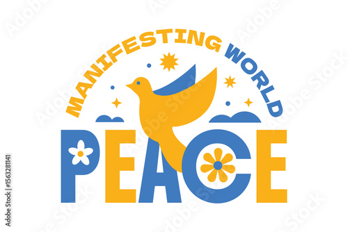 World peace concept. Typographic peace, dove , and flowers. No war design in flat style.