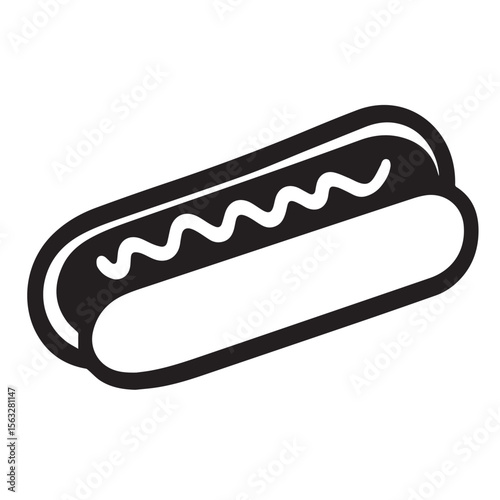 Minimalist hot dog icon with long bun and center sausage, styled in clean black line art for UI food icons or fast food app elements.
