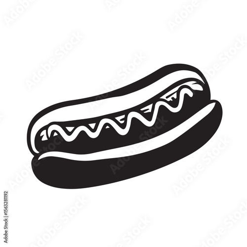 Classic hot dog icon with slight curve and sausage detail, suitable for snack bar graphics, meat festival signage and bold menu illustrations.