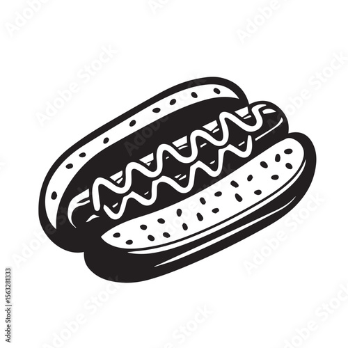 Black and white donut icon with circular icing and sprinkles, designed for sweet snack packaging, cafe menus, or digital dessert icons.