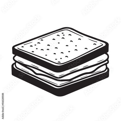 Sandwich icon in layered view, showing meat and bread slices in bold style for snack branding, food labels and digital menu art.