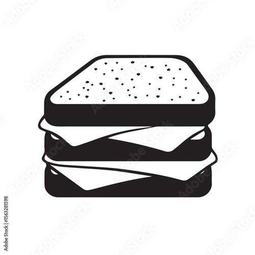 Modern sandwich icon in minimal black outline with meat center, ideal for snack-focused apps, menus and food logo templates.