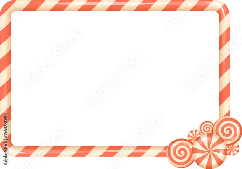 Candy cane Christmas frame with swirl decoration in corner