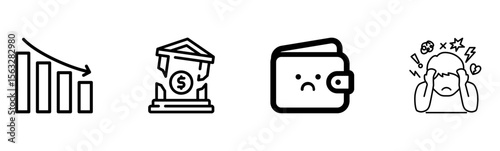 Financial Crisis Icons: Economic Downturn & Money Problems

