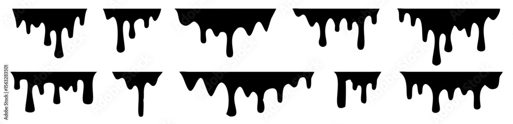 Fototapeta premium Paint drips. Current black paint. Current drops. Vector illustration