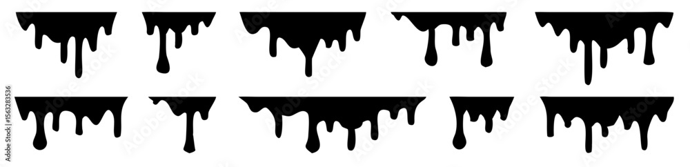 Fototapeta premium Paint drips. Current black paint. Current drops. Vector illustration