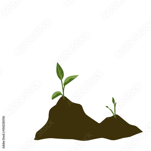 Small shoots, green plant growing in soil, newly growing plant vectors