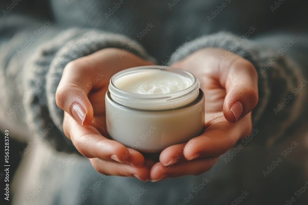 skin care routine concept. Close-up view of hands of a young woman applying lotion cream on the shoulder, Generative AI skin care routine concept. Close-up view of hands of a young woman applying lotion cream on the shoulder, Generative AI