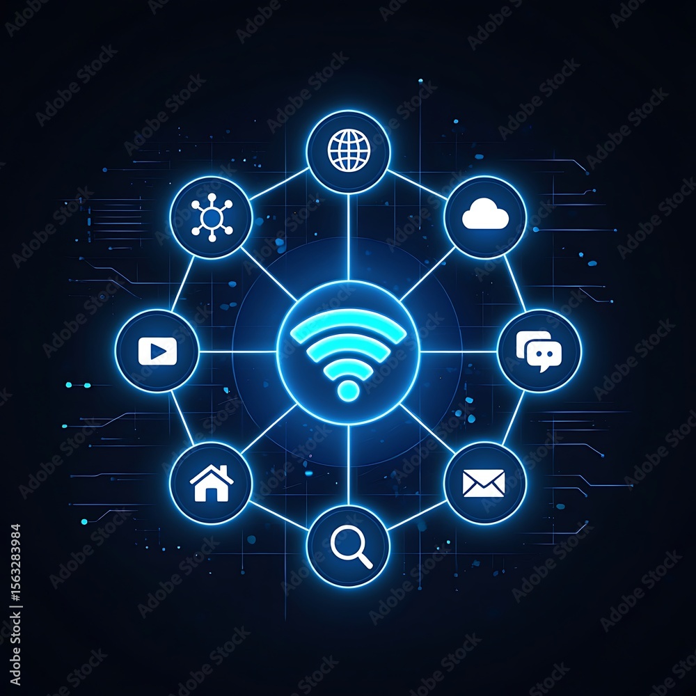 Obraz premium Futuristic Wireless Network Connectivity Diagram.