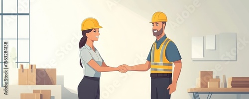 Construction worker and contractor. Client shaking hands with the team builder at the renovation site, Generative AI