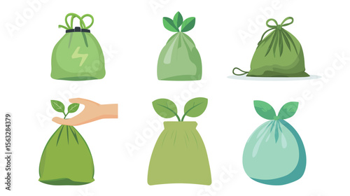 Garbage Bag Green Energy Icon Vector Graphic – Eco-friendly Waste Management Symbol