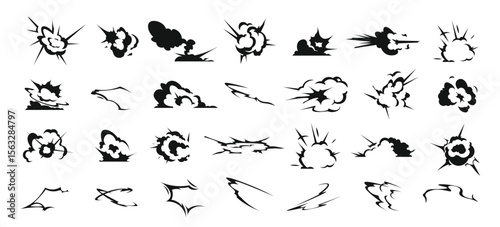 Comicstyle explosion  motion graphics varied black  white effects