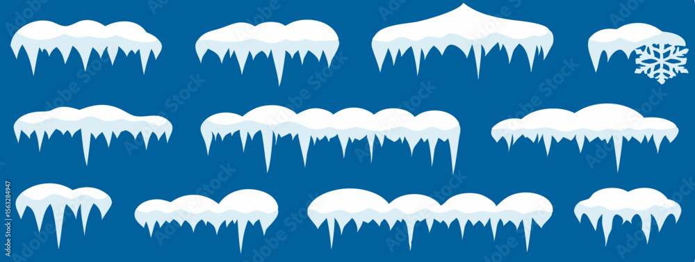Obraz premium Snow with icicle frames. Snow and snowdrift in flat style. Vector